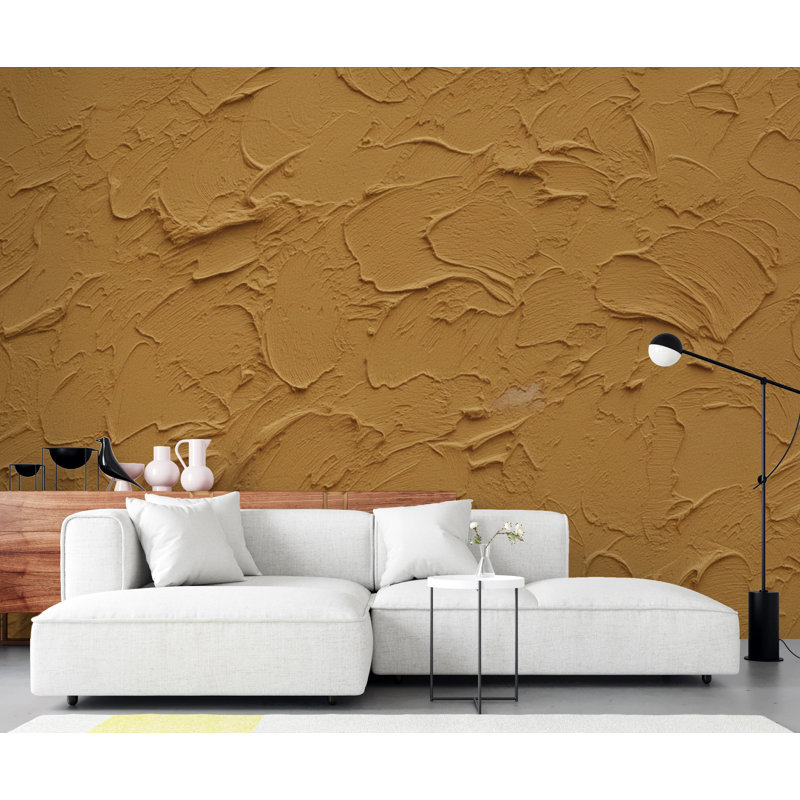 Papier peint texturé en plâtre ocre | Peler et coller abstrait chaud | Effet mural en argile rustique | Murale moderne texturée 424DRE