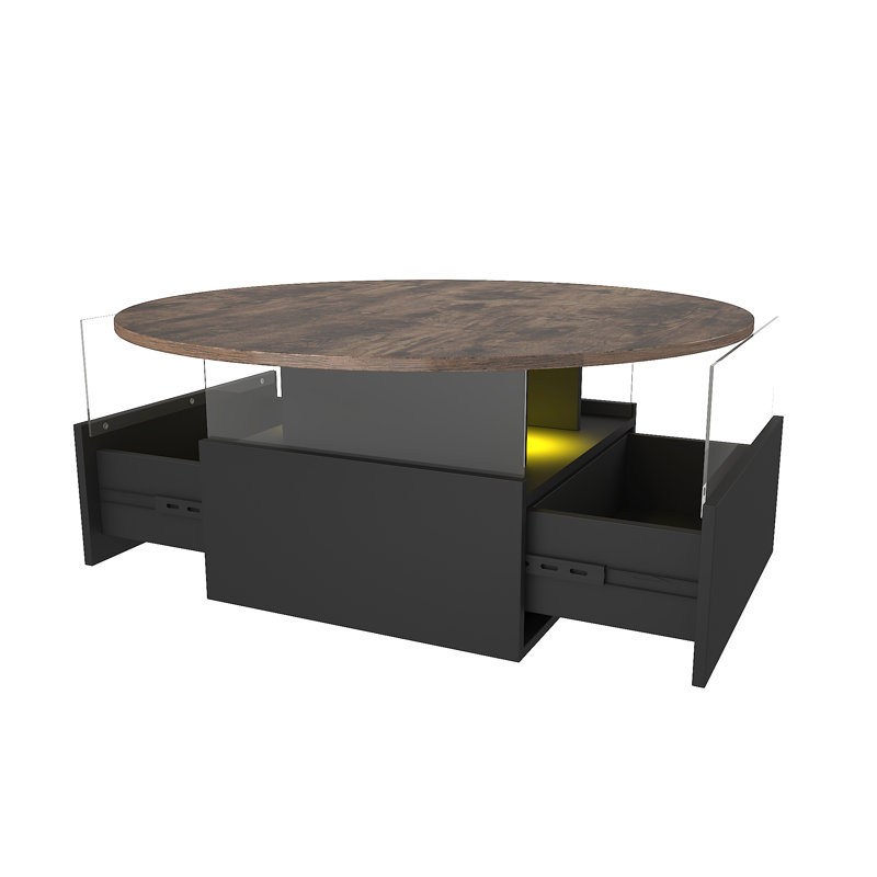 Solid Coffee Table with Storage, Rustic Brown/Black