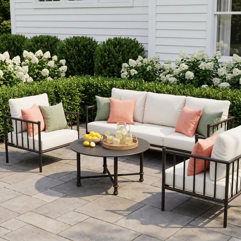 Birch Lane 5-Person Outdoor Conversation Set With Cushions, Modern Seating Group