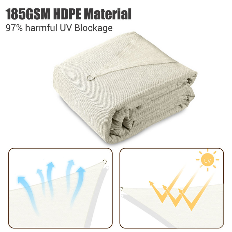 Off-White HDPE Rectangle Sun Shade Sail for Patio, 16' x 20'
