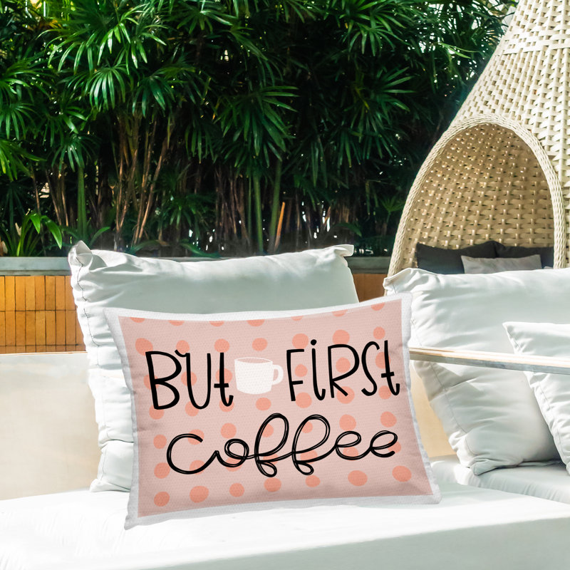 Coussin d'extérieur imprimé But But Coffee par Mandy Ford