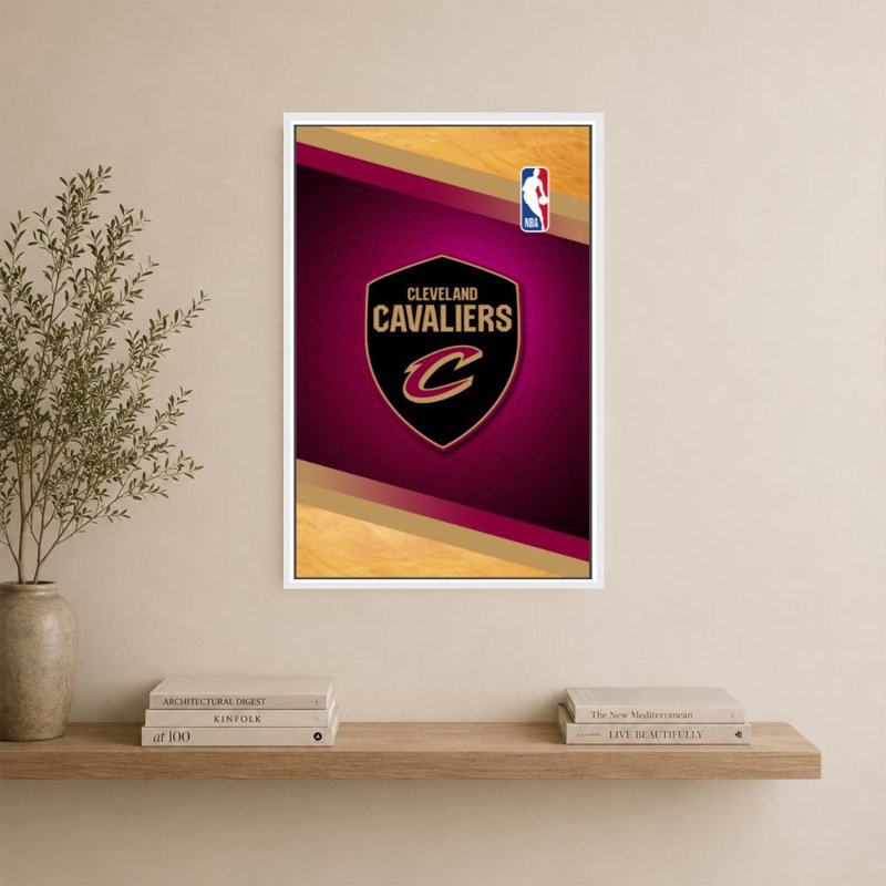 Décoration murale des Cavaliers de Cleveland (NBA), H 36 po x l 24 po, Cadre flottant biseauté, Blanc