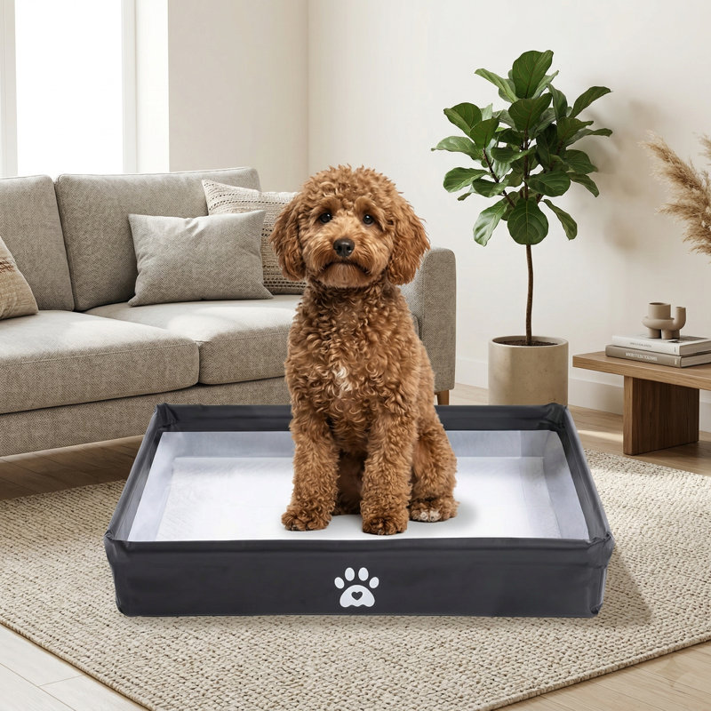 Plateau pliable pour porte-coussin pour chien, base de doublure haute, grande litière intérieure de 44 po x 33 po, étanche, facile à nettoyer, support pour petit chien