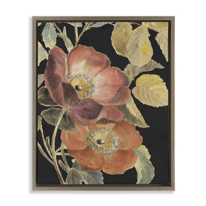 Fleur rouge sur cadre flottant noir, design par Lanie Loreth, H 31 po x l 25 po, Cadre flottant orme Montalcino