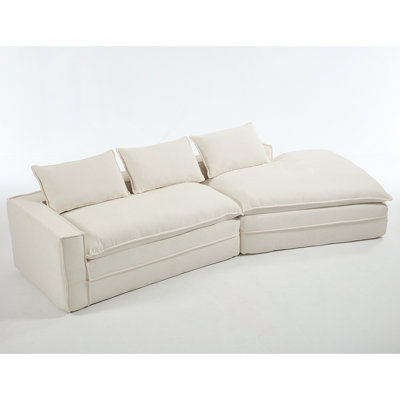 Modern Minimalist Modular Sectional Sofa,   Upholstered Cloud Couch With Deep Seats, Right Facing Chaise For Living Room-White