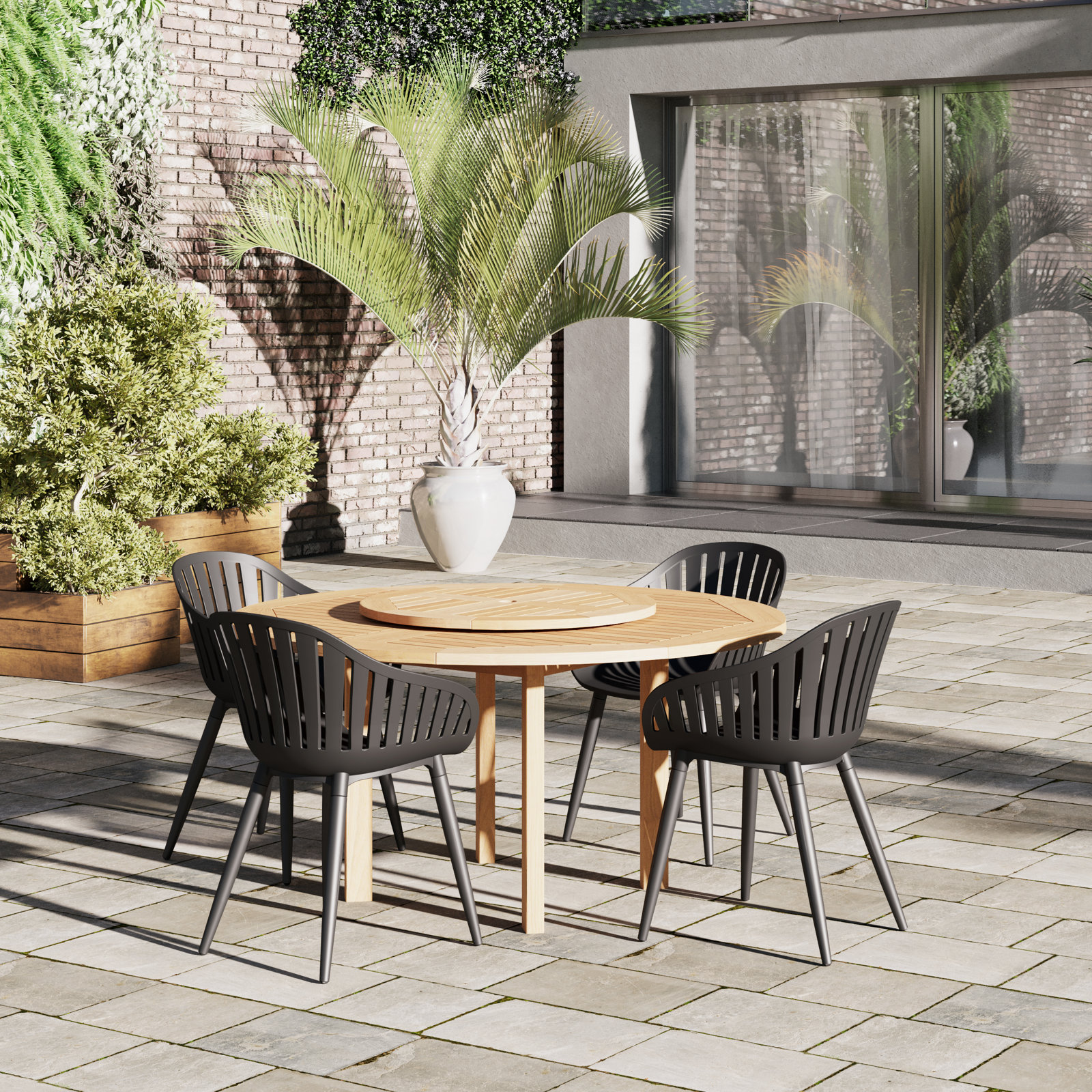 Anautica 59" Eucalyptus Patio Dining Set, Black