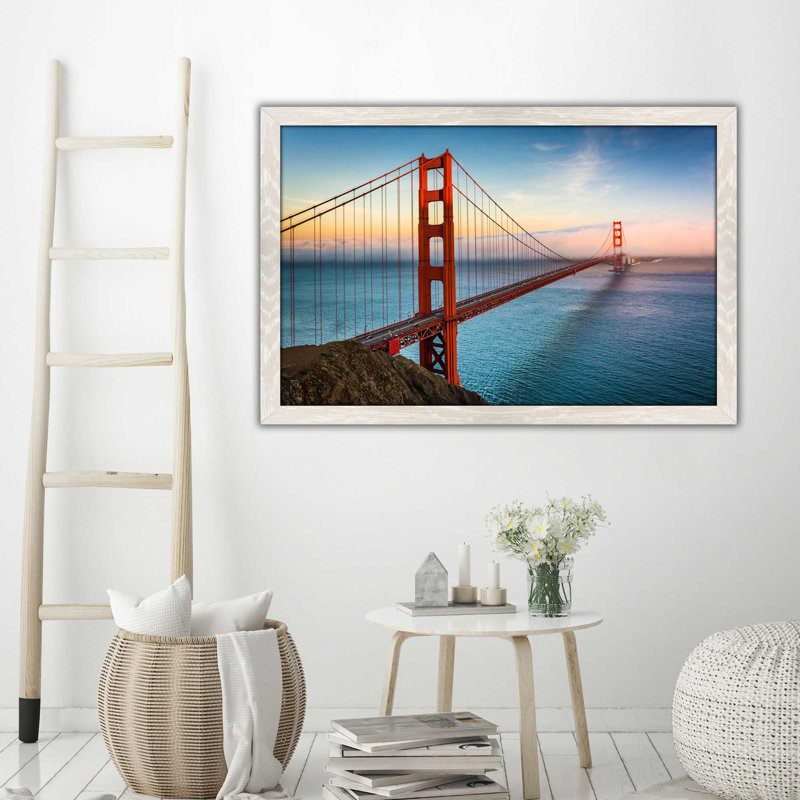 «Golden Gate San Francisco», reproduction de photo encadrée, H 21,5 po x l 27,5 po x P 0,75 po, Cadre crème délavé