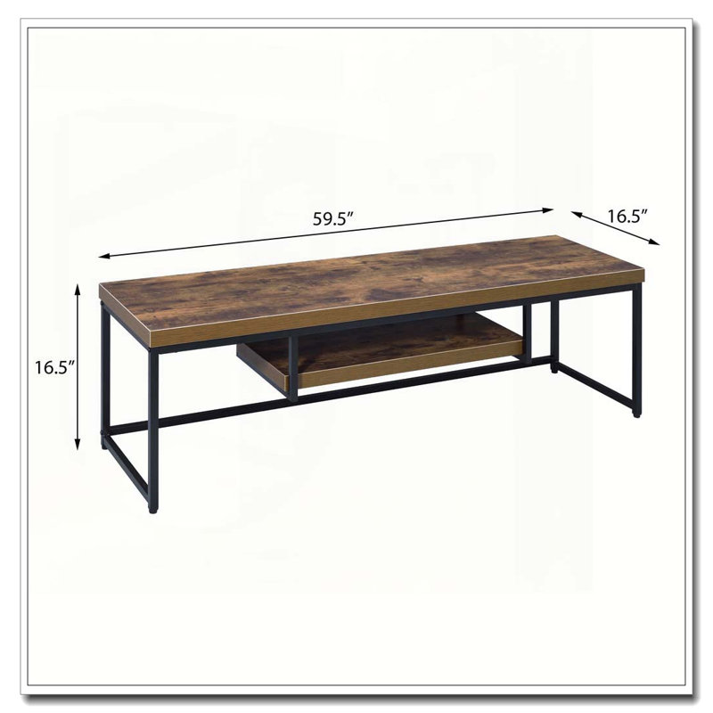 Weathered Oak and Black 1-shelf TV Stand, 16.5"H x 59.5"L x 16.5"W, Black/Brown