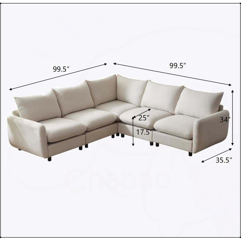 Canapé modulaire surdimensionné en forme de L 99 pièces 99 po. Combinaison libre pour des salons spacieux et confortables