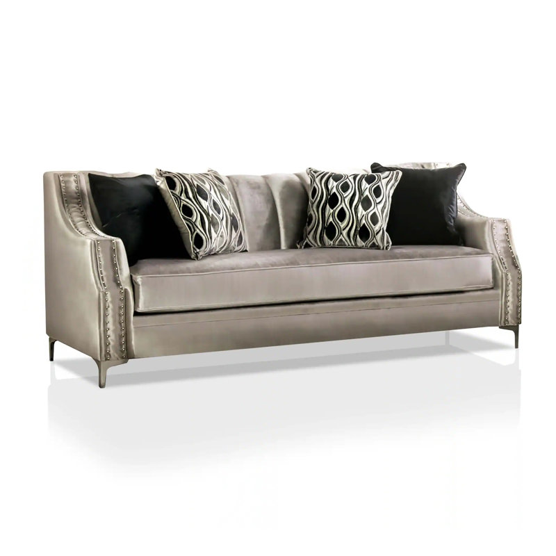 93.4" W Transitional Sofa, Silver