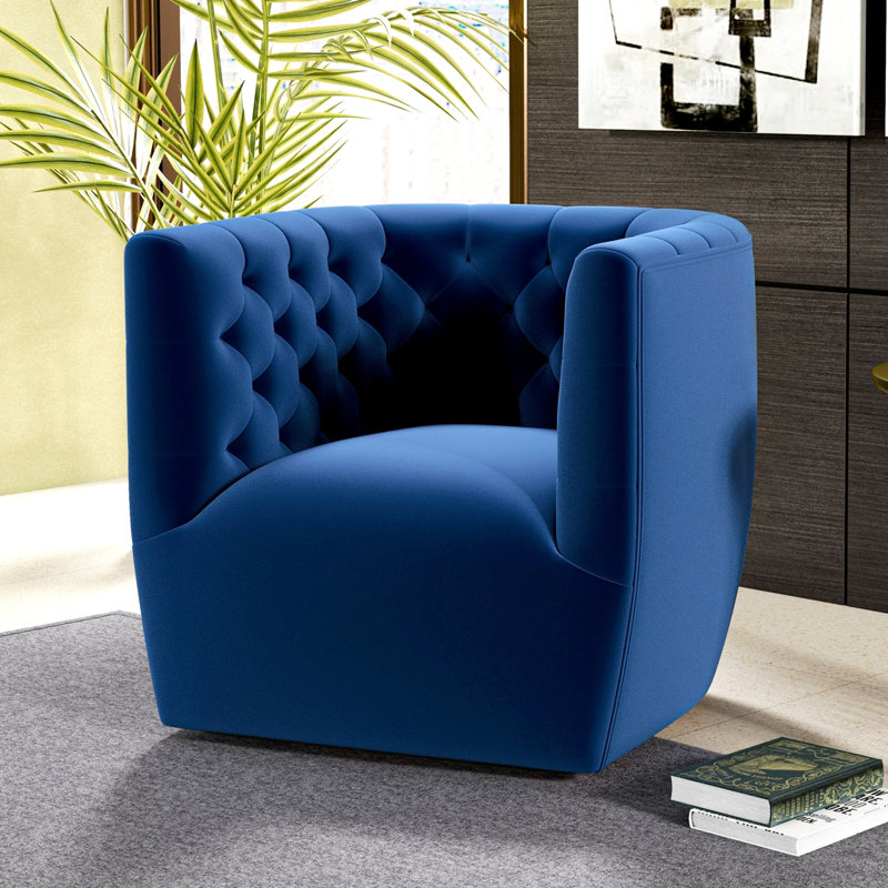 Chaise pivotante en velours bleu foncé Delaney, Blue