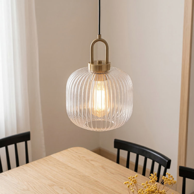 1-light Striped Glass Single Pendant