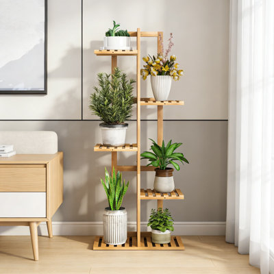 Tall Bamboo Plant Stand For Indoor And Outdoor Use, 6 Tier Corner Shelf With Heavy Duty 90 Lb Capacity For Potted Plants, Books, And Home Decor