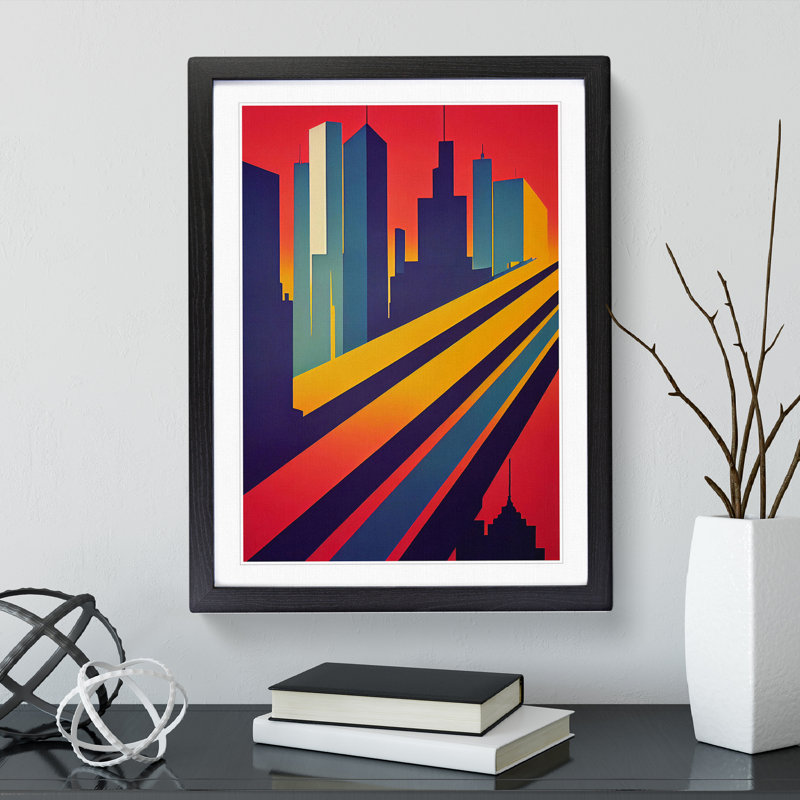 XV1022-3751X Resplendent City Skyline Abstract - Print, White, Black Framed, 66cm H x 48cm W