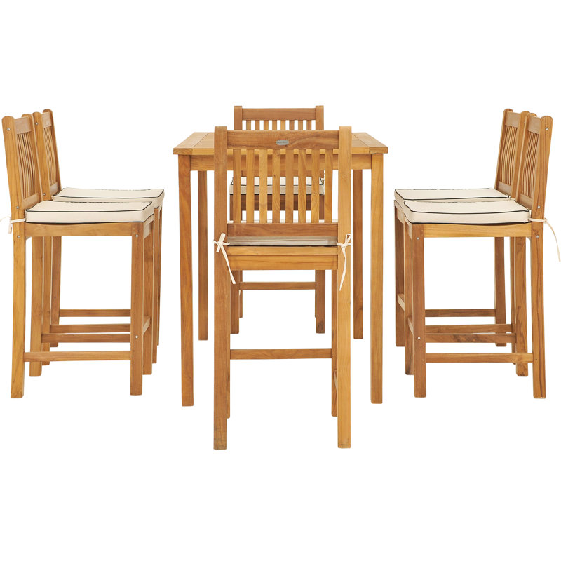 Outdoor 7 - Piece Teak Bistro Set with Cushions