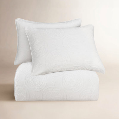Verona Matelasse Vintage White Medallion Pattern Classic Chic Casual Cotton Duvet Cover Set