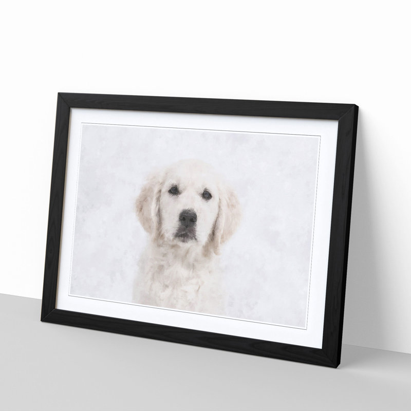 Golden Retriever Puppy - Picture Frame Graphic Art Print, 33cm H x 45cm W x 2cm D, Black Framed
