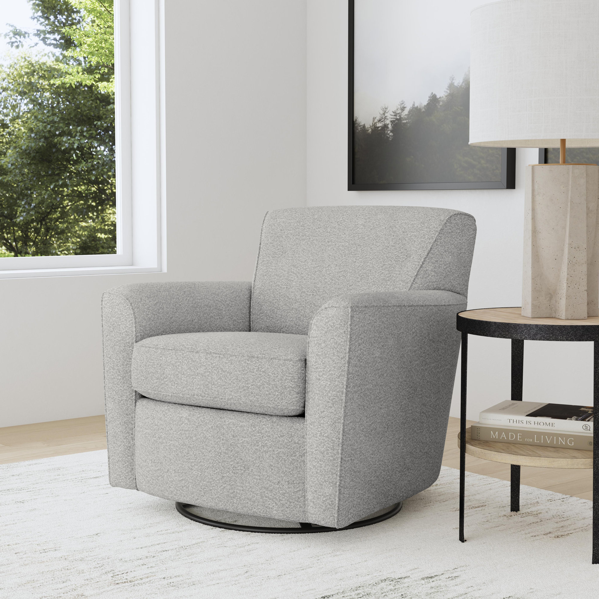 Monarch Upholstered Swivel Armchair, Cream Performance