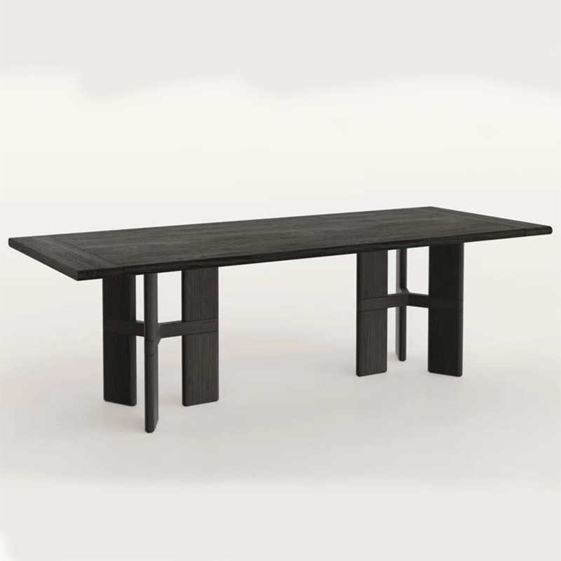 Table de salle à manger rectangulaire en bois massif de style ancien, H 29,5 po x L 94,4 po x l 41,3 po, Noir