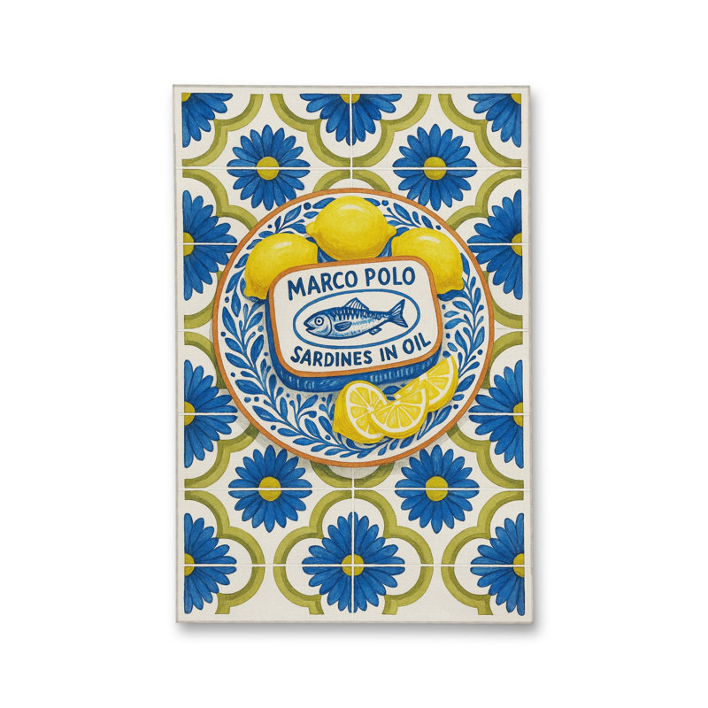 Tapis bleu tissé lavable rétro Mosso, 4'11" x 7'7"