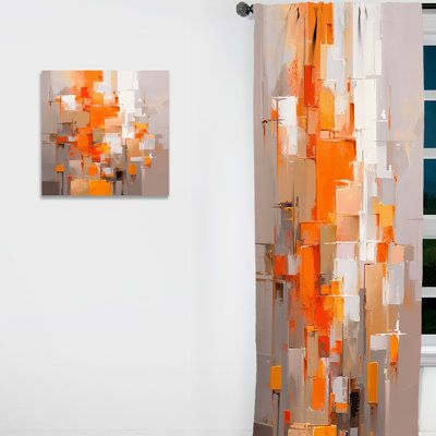 Orange Brown Shattered Realities - Modern Curtain - Velvet Room Darkening - 1 Panel