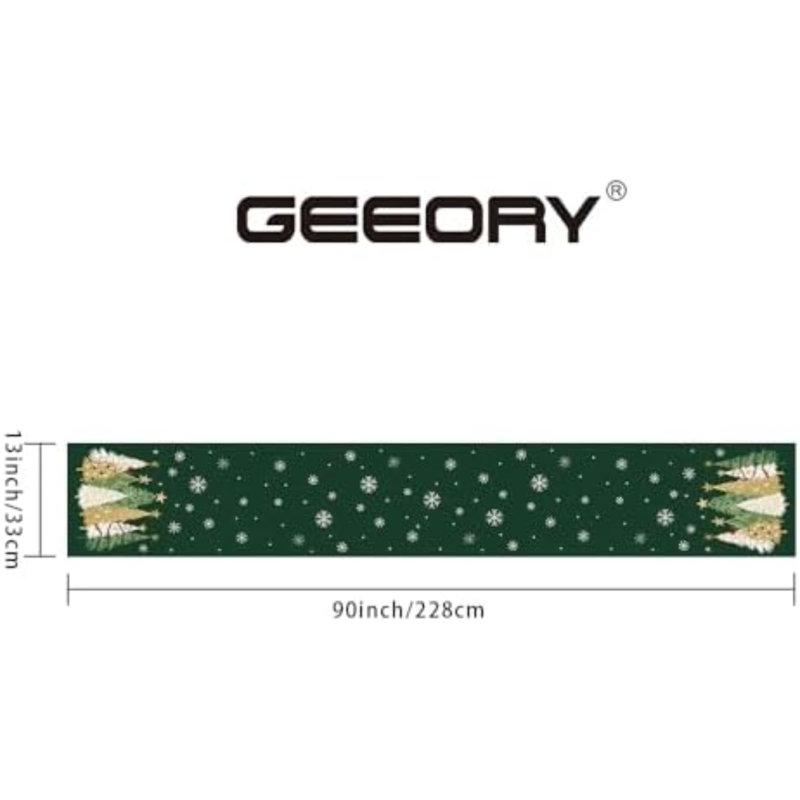 Chemin de table de Noël 13 x 90 pouces, arbres de Noël, flocons de neige, décoration de table de ferme décorative pour la salle à manger de cuisine, dîner intérieur extérieur (vert)