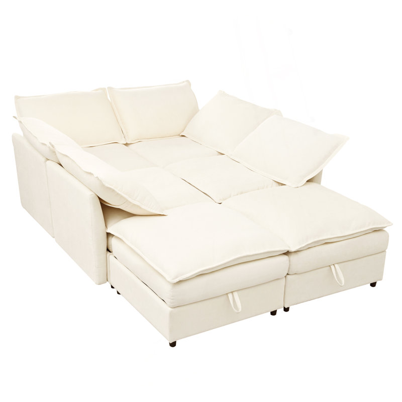 Canapé-lit modulaire polyvalent 6 pièces avec rangement, Polyester beige