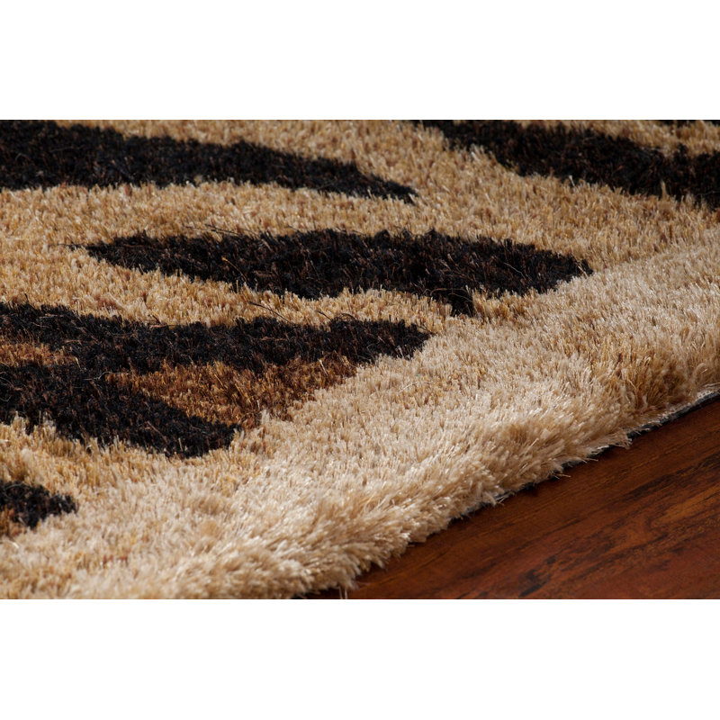 Tapis contemporain tissé à la main Amazon en brun clair / or / brun / noir, Rectangle 5 pi x 7 pi 6 po