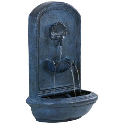 Seaside Weather-Resistant Polystone Solar Wall Fountain - Lead