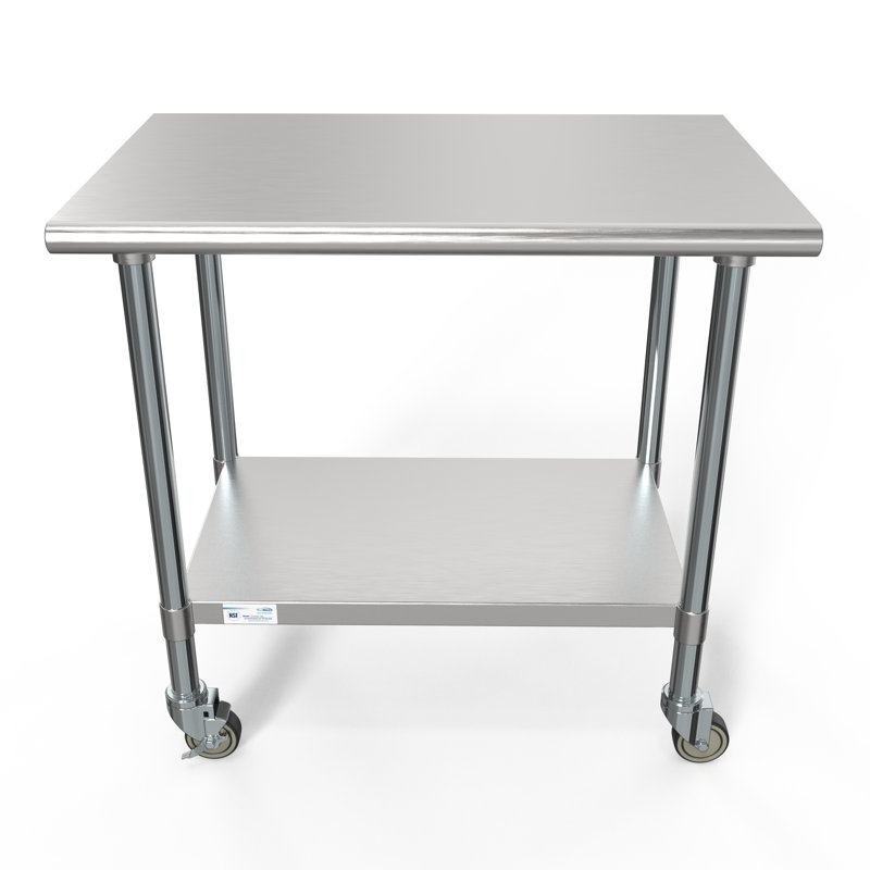 Stainless Steel Top Height-Adjustable Workbench with Wheels, 36 W" x 24 D"
