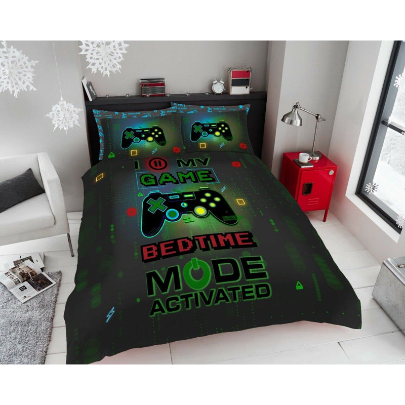 Gamer Themed Bedding Duvet Cover Set with Matching Pillowcases, Soft Polycotton Comfortable Bedding Set, Single Double King
