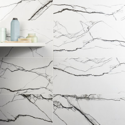 Carreau de mur et de plancher en porcelaine polie 11,81 po x 23,62 po Noir Breach (11,62 pieds carrés / caisse)