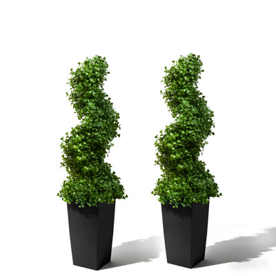 Topiaire de buis artificiel en pot noir (ensemble de 2) - Arbres topiaires en spirale résistants aux UV pour la décoration intérieure