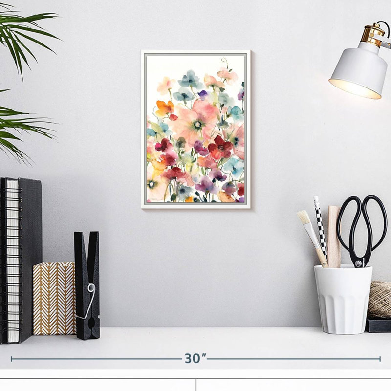 Coquelicots et pois sucrés, 9" x 13", Floating Frame White