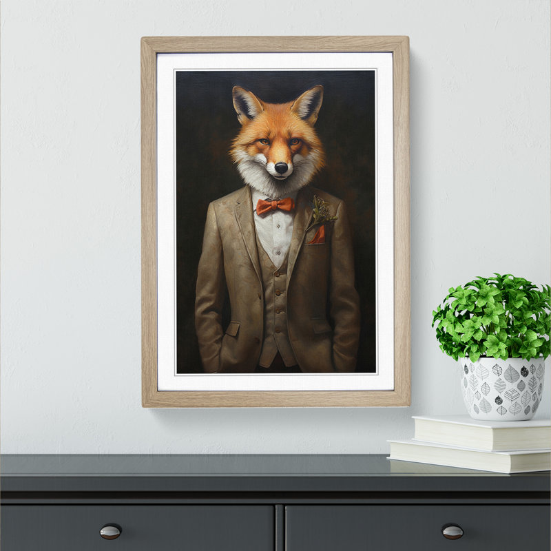 Fox in a Suit Painting No.2 - Framed Print, Oak, 46cm H x 34cm W x 2cm D