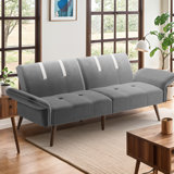 Leachville Twin 79.53'' Velvet Tufted Convertible Sofa