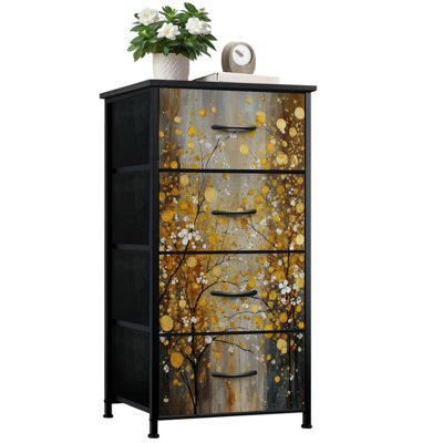 Commode pour la chambre à coucher avec 4 tiroirs de rangement Abstrait arbre d'or en fleurs pétales tombantes Structure de la commode Commode en acier avec structure de placard pour vestibule