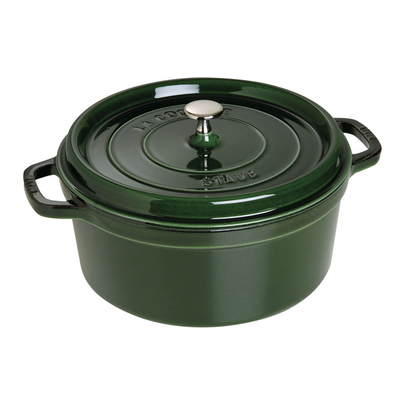 La Cocotte Cast Iron Round Cocotte, Basil, 7 quarts