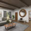 Wood Large Room Wall Mirror with Layered Wood Chip and Stick Design