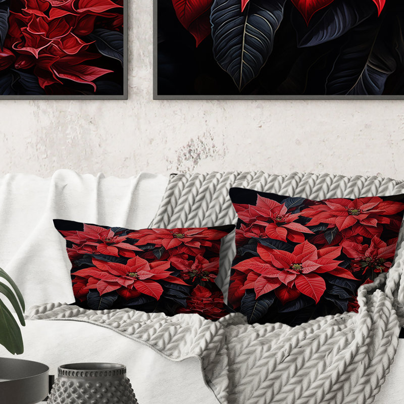 Coussin Poinsettia Flower Noir I - Poinsettias