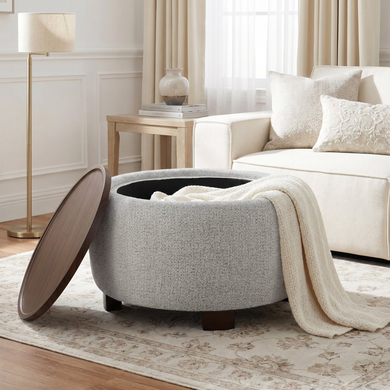 Repose-pieds rond avec rangement, beige