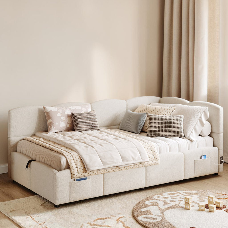 Upholstered Single (3') Daybed, Beige Boucle