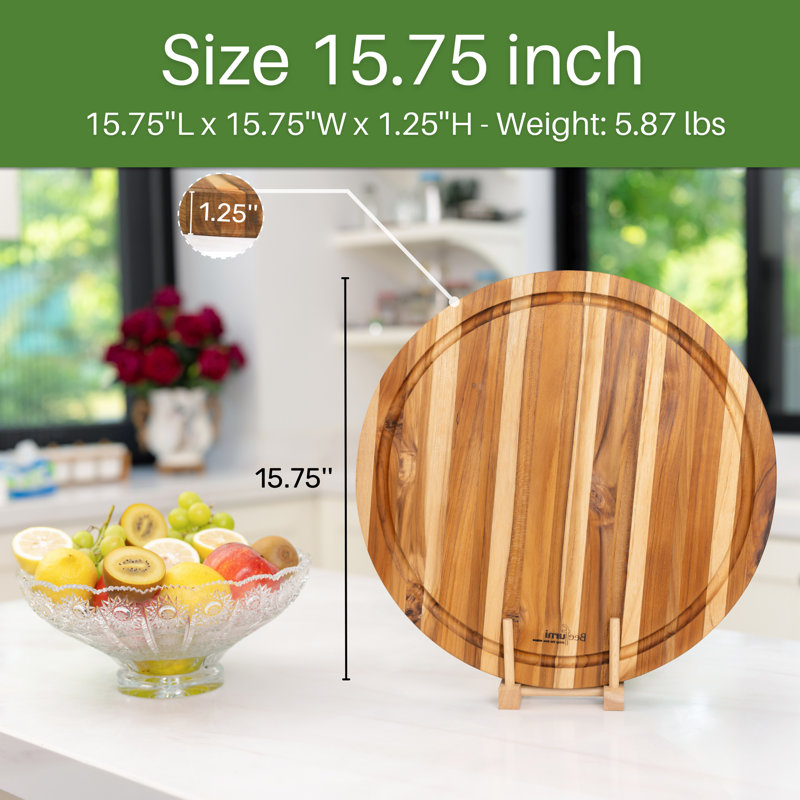 Planche à découper en bois de teck de qualité supérieure avec grain de bord BEEFurnI,  L 15,75 po x l 15,78 po 