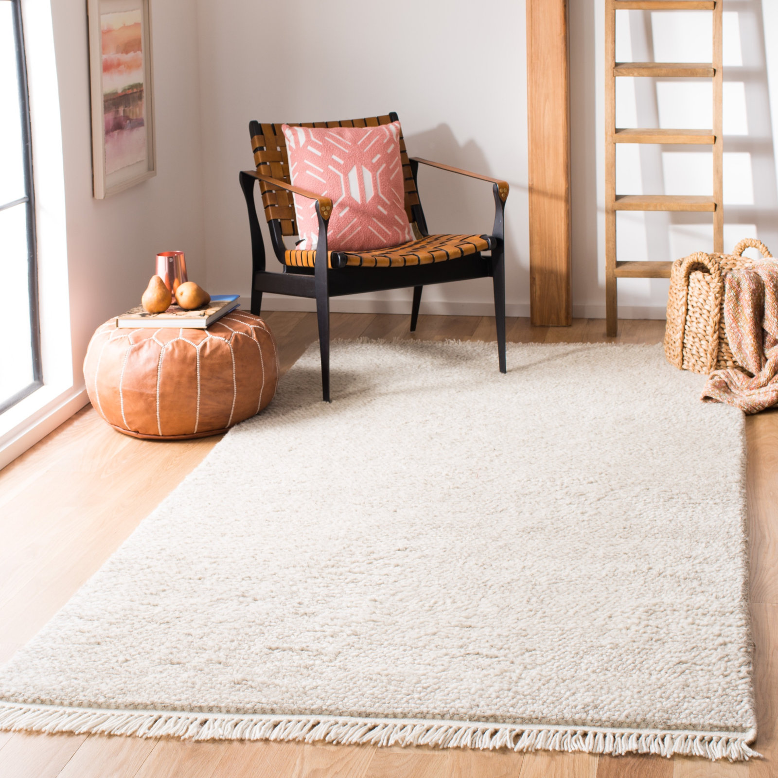 Wyly Beige Handmade Shag Wool Rug, Rectangle 10' x 14'