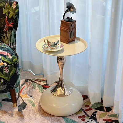 Table d'appoint moderne - avec un design de sablier unique, idéale pour les salons, les cafés, les salles à manger, les chambres et l'extérieur - une décoration à la mode (1, blanc cassé)
