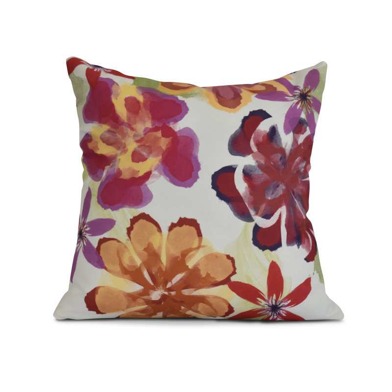 Housse et insert de coussin décoratif floral floral, H 26 po x l 26 po x P 3 po, Rouge, Polyester/ Bourre en polyester