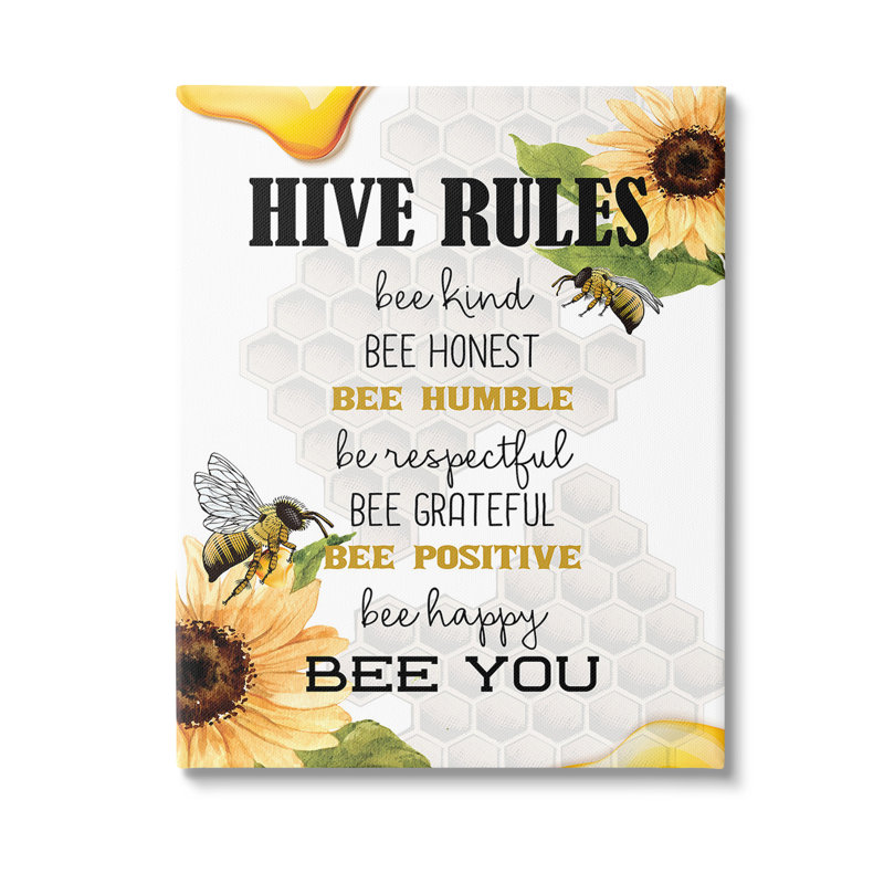 «Bee Hive Rules Wraraps Canvas» par Kim Allen sur toile, H 48 po x l 36 po