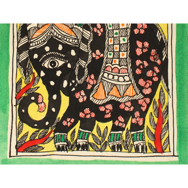 Peinture traditionnelle d'éléphant marchant Madhubani