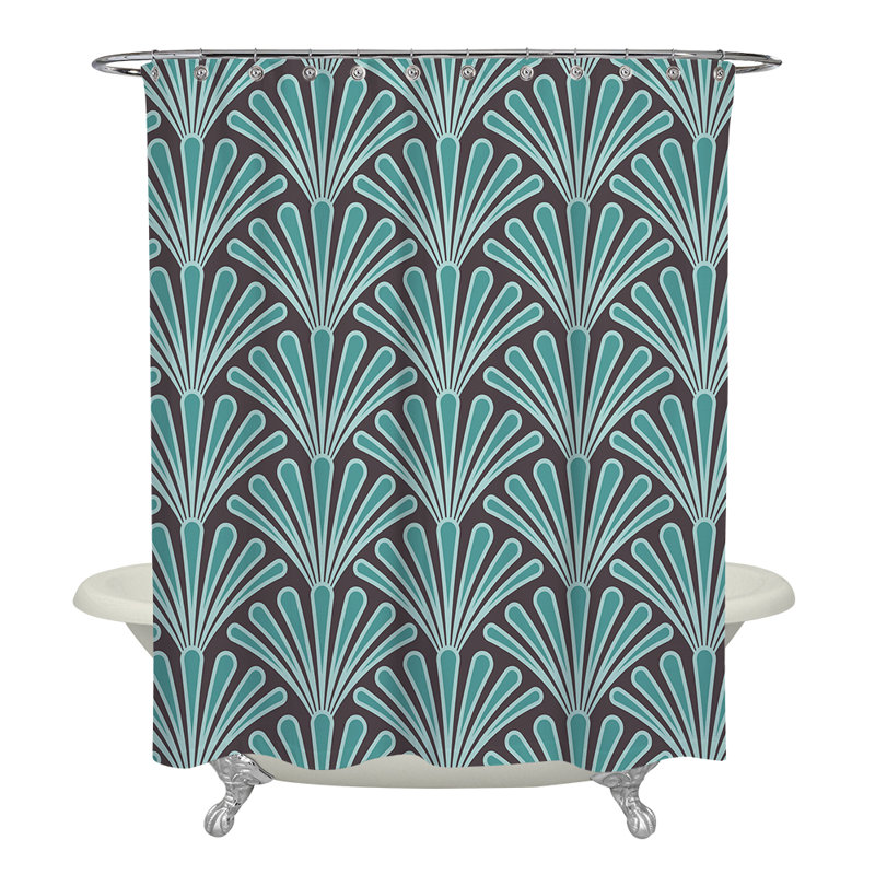 Teal And Grey Art Deco Shower Curtain, 72" H x 70" W