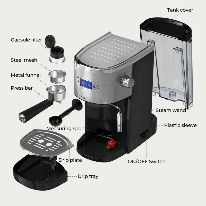Espresso Machine , Coffee And Espresso Maker Combo All In One Coffee Machine, 20 Bar Cafe Espresso Machine With Milk Frother For Latte Cappuccino